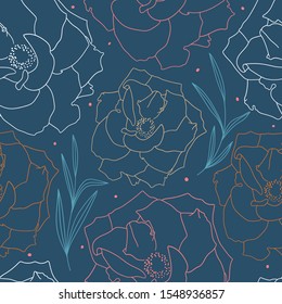 Linear flowers seamless pattern for print, textile, fabric. Decorative roses background.
