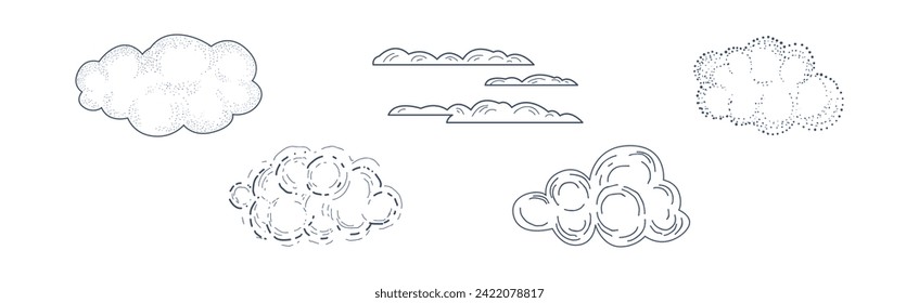 Linear Fluffy Cloud Scudding the Sky Vector Set
