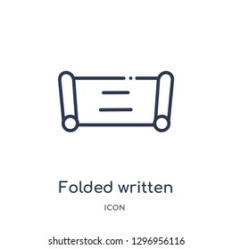Linear folded written paper icon from Education outline collection. Thin line folded written paper icon isolated on white background. folded written paper trendy illustration