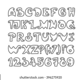 Linear font with curls.
