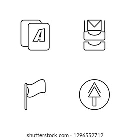 Linear Font, Flag, Inbox, Upload Vector Illustration Of 4 outline Icons. Editable Pack Of Font, Flag, Inbox, Upload