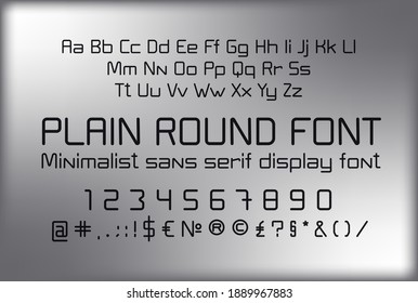 Linear font, uppercase and lowercase sans serif typography, numerals and symbols, soft and light minimalistic stencil letters for signs and advertising boards