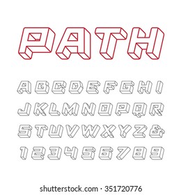 Linear font. Vector alphabet with 3d effect letters and numbers.