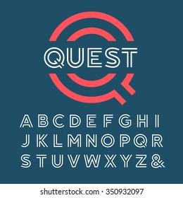 Linear font. Vector alphabet with latin letters.
