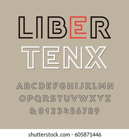 Linear font. Vector alphabet with latin letters and numbers. 
