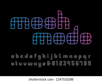 Linear font. Vector alphabet with mesh effect letters and numbers.