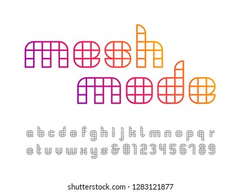 Linear font. Vector alphabet with mesh effect letters and numbers.