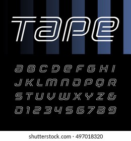 Linear font. Vector alphabet with stripes effect letters and numbers.