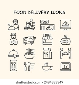 LINEAR FOOD DELIVERY ICON SET