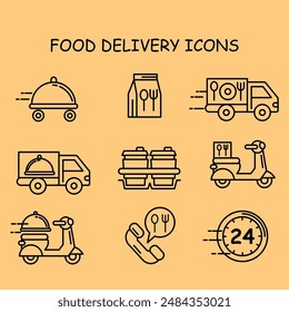 LINEAR FOOD DELIVERY ICON SET