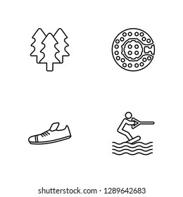 Linear Forest, Shoes, Zorbing, Wakeboarding Vector Illustration Of 4 outline Icons. Editable Pack Of Forest, Shoes, Zorbing, Wakeboarding