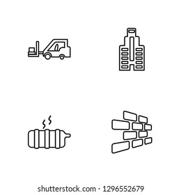 Linear Forklift, Heater, Building, Brickwall Vector Illustration Of 4 outline Icons. Editable Pack Of Forklift, Heater, Building, Brickwall