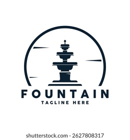  Linear fountain silhouette logo icon design. Water splash logotype. vintage retro stone water fountain garden logo design