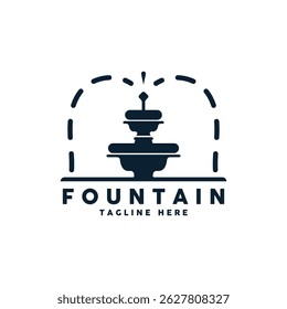  Linear fountain silhouette logo icon design. Water splash logotype. vintage retro stone water fountain garden logo design