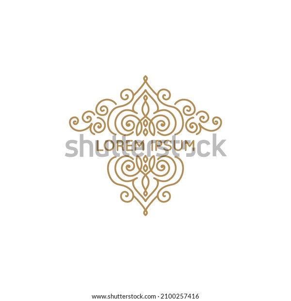 Linear frame with golden vector ornament on a white\
background. Elegant, classic elements. Can be used for jewelry,\
beauty and fashion industry. Great for logo, emblem, or any desired\
idea.