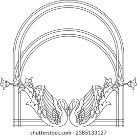 Linear frame with swans. Arch of lovers. Frame for joint photo.