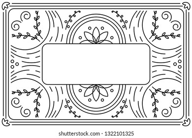 Linear frame vector illustration. Black floral elements isolated on white background. Flowers, leaves, branches and berries. Perfect for invitations and  wedding stationery.