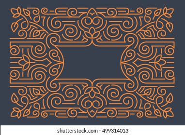  Linear frames, design template. Decorative background for greeting card in ornamental style