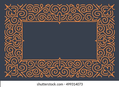  Linear frames, design template. Decorative background for greeting card in ornamental style