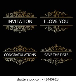 Linear frames set in mono line trendy style> Invitation, greeting card, poster and so on