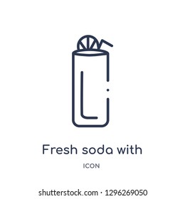 Linear fresh soda with lemon slice and straw icon from Drinks outline collection. Thin line fresh soda with lemon slice and straw icon vector