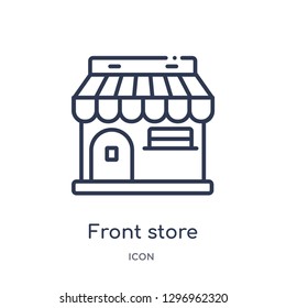 Linear front store with awning icon from Commerce outline collection. Thin line front store with awning icon isolated on white background. front store with awning trendy illustration