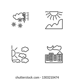 Linear Frost, Cloudy, Sun, Night Vector Illustration Of 4 outline Icons. Editable Pack Of Frost, Cloudy, Sun, Night