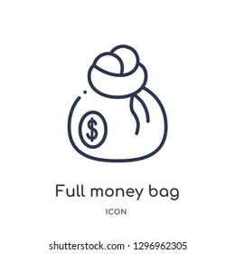 Linear full money bag icon from Commerce outline collection. Thin line full money bag icon isolated on white background. full money bag trendy illustration