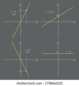 Linear function graph on a gray background. Graphic presentation for math teachers.