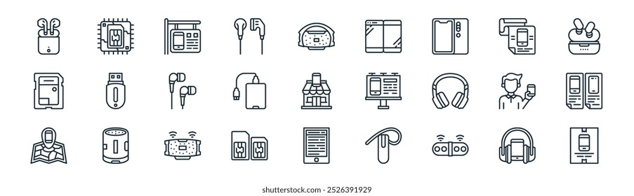 linear gadget icon pack. vector thin line smartphone,  , smartphone, smartphone, hard drive, electronic book, icons suitable for apps and websites ui designs