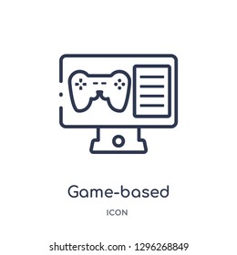 Linear game-based learning icon from Elearning and education outline collection. Thin line game-based learning icon vector isolated on white background. game-based learning trendy illustration