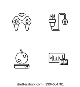 Linear Gamepad, Apple, Stationery, Progress Vector Illustration Of 4 outline Icons.  