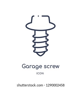 Linear garage screw icon from Construction tools outline collection. Thin line garage screw vector isolated on white background. garage screw trendy illustration