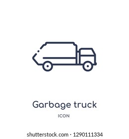 Linear garbage truck icon from Cleaning outline collection. Thin line garbage truck vector isolated on white background. garbage truck trendy illustration