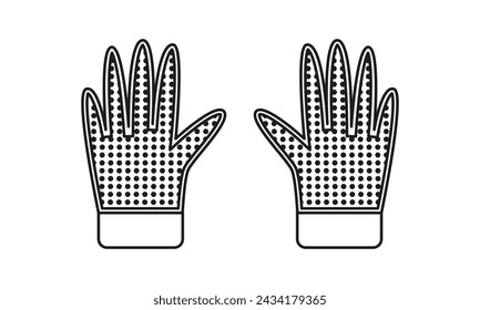 Linear garden and work gloves icon, sign, symbol. Isolated on white. Rubberized gloves. Gardening and farming. Black and white.