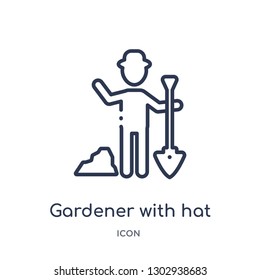 Linear gardener with hat icon from Humans outline collection. Thin line gardener with hat icon isolated on white background. gardener with hat trendy illustration