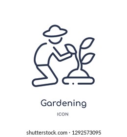 Linear gardening icon from Free time outline collection. Thin line gardening icon vector isolated on white background. gardening trendy illustration
