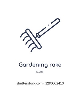 Linear gardening rake icon from Construction tools outline collection. Thin line gardening rake vector isolated on white background. gardening rake trendy illustration