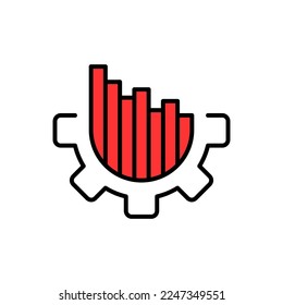 linear gear with graph like crisis management icon. concept of key performance indicator or bad strategy. flat simple trend modern outline stats logotype graphic design web element isolated on white