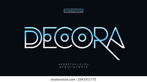 Linear geometric alphabet, sleek outline letters, extraterrestrial font for upscale logo, minimal headline, ornamental geometrical typographic design. Abstract decorative typeface. Vector typeset.