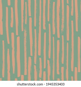 Linear geometric broken stripe seamless vector pattern background. Varied mix of pastel ochre coarse painterly brush stroke striped backdrop. Hand drawn vertical interrupted grunge stripes repeat.