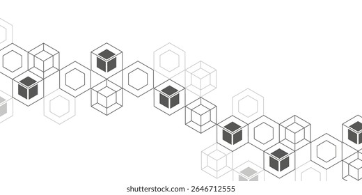 Lineare geometrische Zeichnung. Abstrakter weißer Hintergrund von Würfeln und Linien.Vektorgrafik.