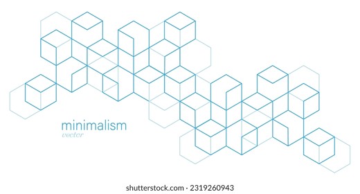 Dibujo geométrico lineal.Resumen del fondo blanco de cubos y líneas.Ilustración vectorial.