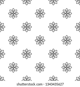 Linear geometric floral print in black, white colours. Allover folk pattern for adult colouring book, interior, wallpaper, apparel textile, phone case. Monochrome oriental bold line tiny flower motif
