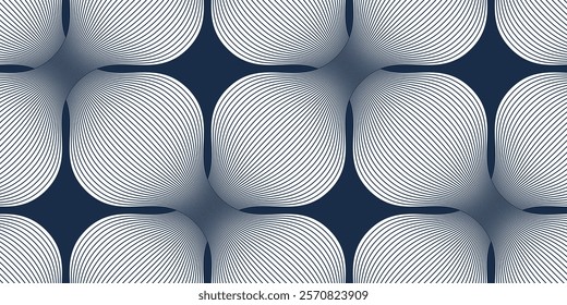 Linear geometric flowers seamless pattern, vector tiling abstract background of optical art lines curvy shapes look like flowers, elegant endless wallpaper.