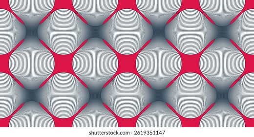 Linear geometric flowers seamless pattern, vector tiling abstract background of optical art lines curvy shapes look like flowers, elegant endless wallpaper.