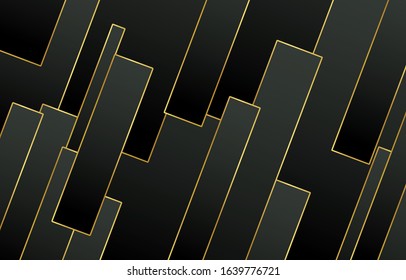 Linear Geometric line, abstract art deco gradation on a black and gold background with copy space. card. Poster. elements design for presentation background.