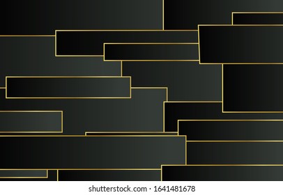 Linear Geometric line, abstract art deco gradation on a black and gold background with copy space. card. Poster. elements design for presentation.