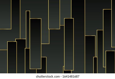 Linear Geometric line, abstract art deco gradation on a black and gold background with copy space. card. Poster. elements design for presentation.