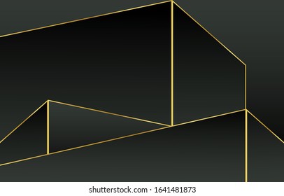 Linear Geometric line, abstract art deco gradation on a black and gold background with copy space. card. Poster. elements design for presentation.